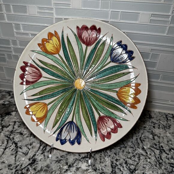 Made in Italy 13.5” Floral Hand Painted Ceramic Decorative Serving Plate - Picture 1 of 10